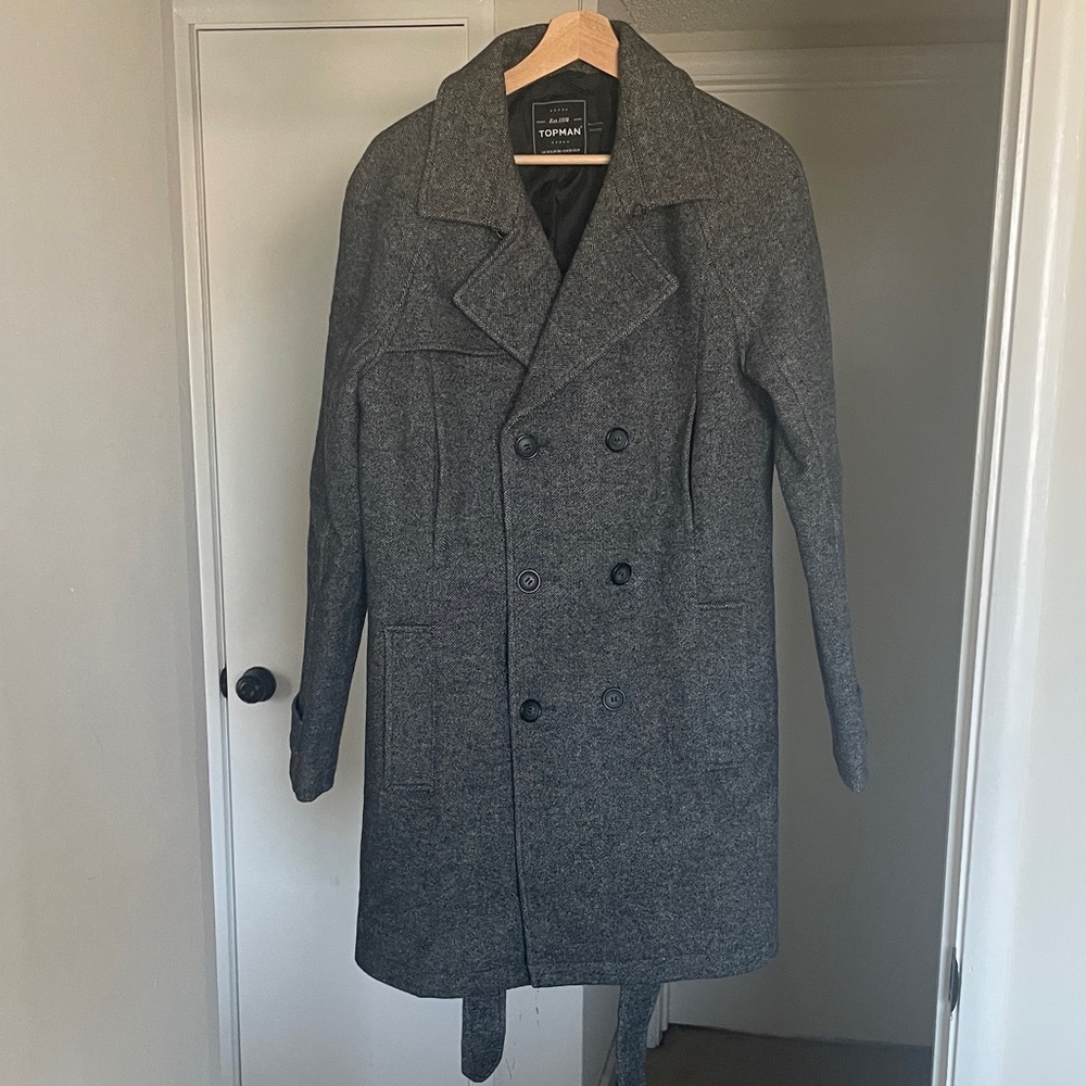 Topman Salt & Pepper Double-Breasted  Pea Coat
